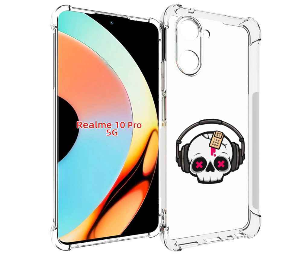 

Чехол бампер MyPads черепок в наушниках для Realme 10 Pro против..., Прозрачный, Tocco