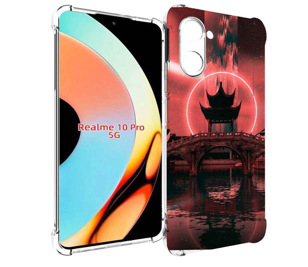 

Чехол бампер MyPads японский мост красный фон для Realme 10 Pro ..., Прозрачный, Tocco