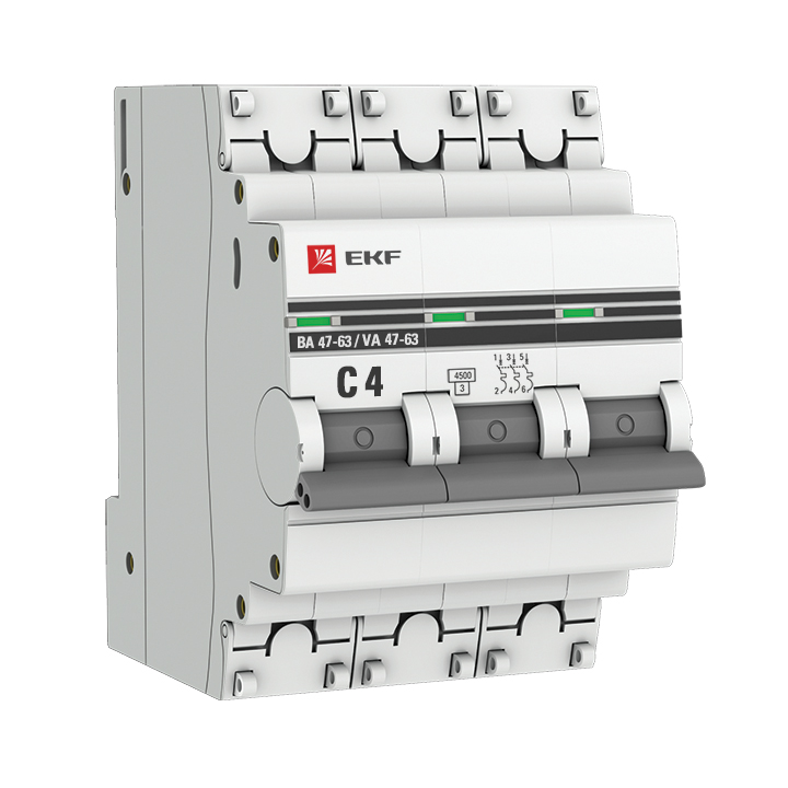 Автоматический выключатель 3P 4А (C) 4,5kA ВА 47-63 EKF PROxima