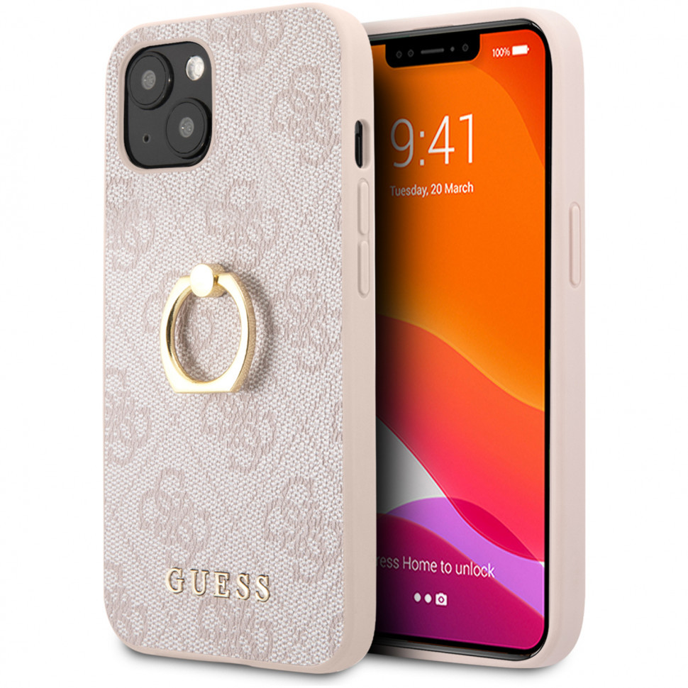 Чехол Guess pu 4g + ring hard для iphone 14 plus, розовый (guhcp14m4gmrpi)