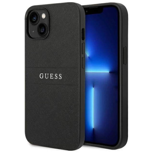 Чехол cg mobile guess pu saffiano with metal logo hard для iphone 14 plus, черный