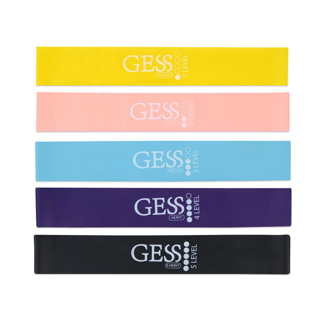 Набор эспандеров Gess Flex Set желтый/розовый/голубой/фиолетовый/черный, 5 шт.