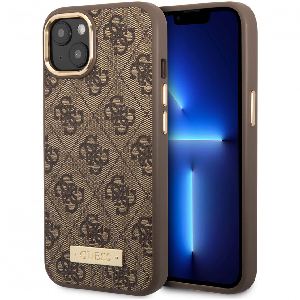 

Чехол cg mobile guess pu 4g plate metal logo hard magsafe для iphone 13, коричневый, PU 4G Plate metal logo Hard