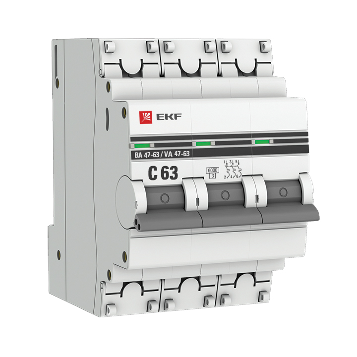 Автоматический выключатель 3P 63А (C) 6кА ВА 47-63 EKF PROxima лицевая панель для трех сенсорных выключателей 6 клавиш livolo bb c7 c2 c2 c2 13