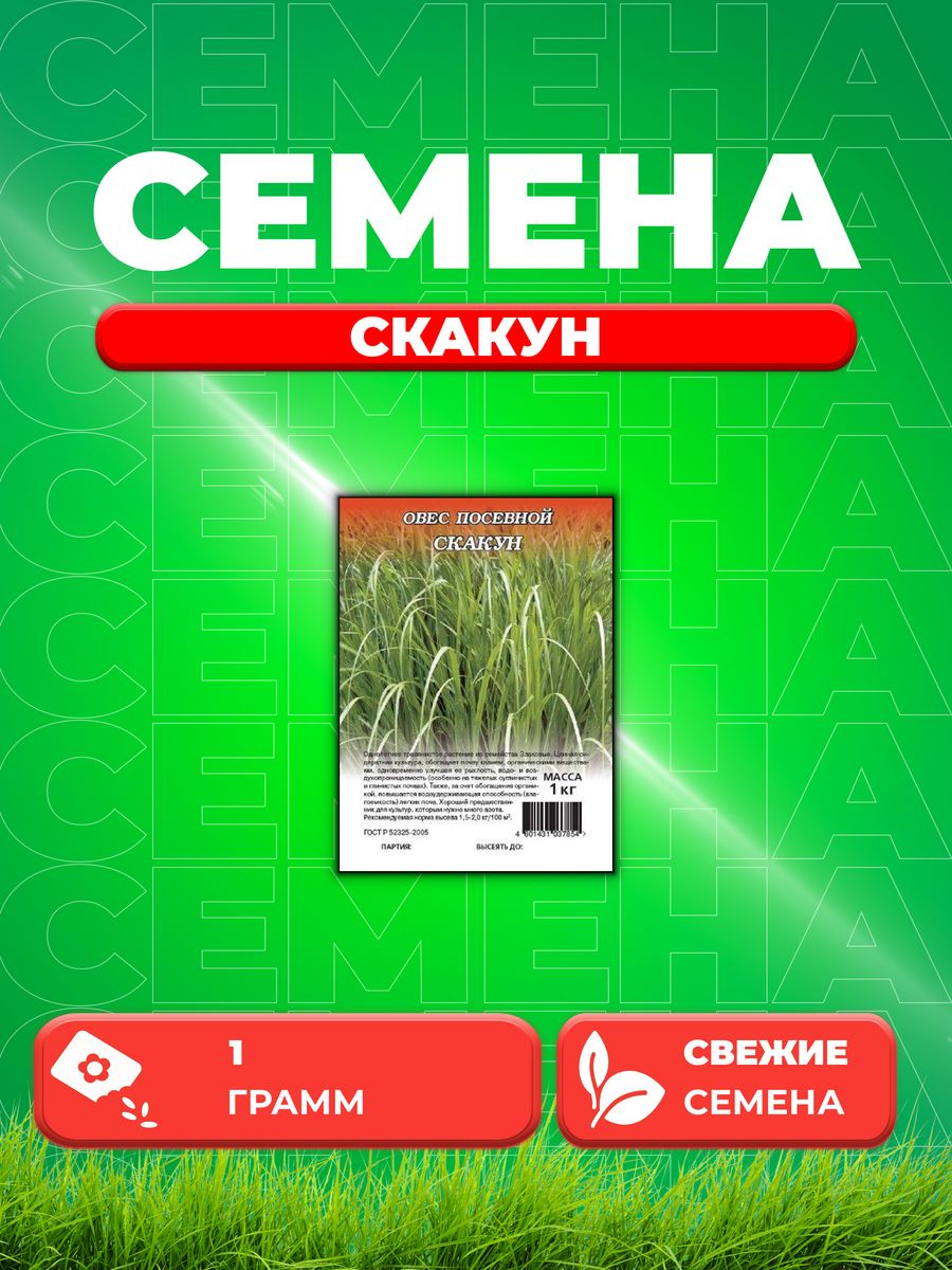 Семена Овес посевной Скакун, 1,0кг, Гавриш