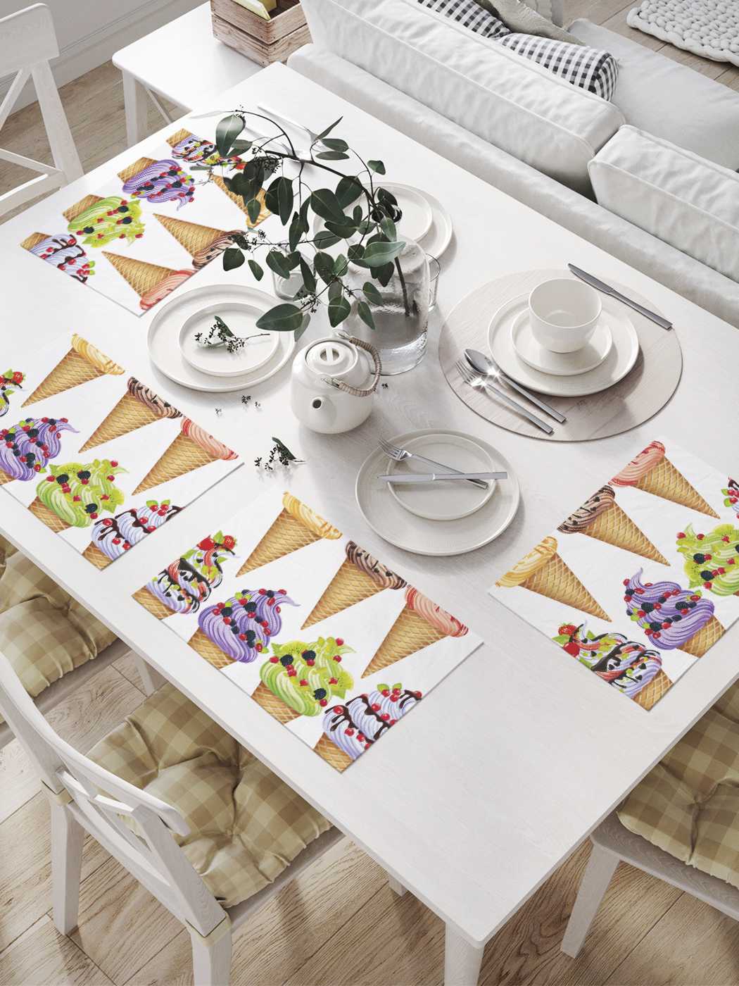 

Комплект салфеток JoyArty "Выбор мороженого" для сервировки стола 32х46 см, 4 шт., Белый