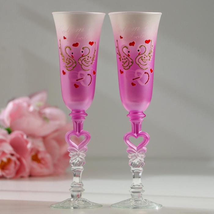 фото Набор свадебных бокалов «совет для любовь», с сердцем на ножке, розовый nobrand