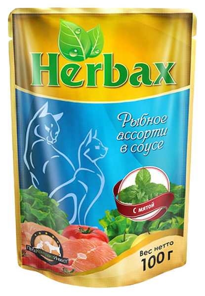 Влажный корм для кошек Herbax Рыбное ассорти с мятой, 100г