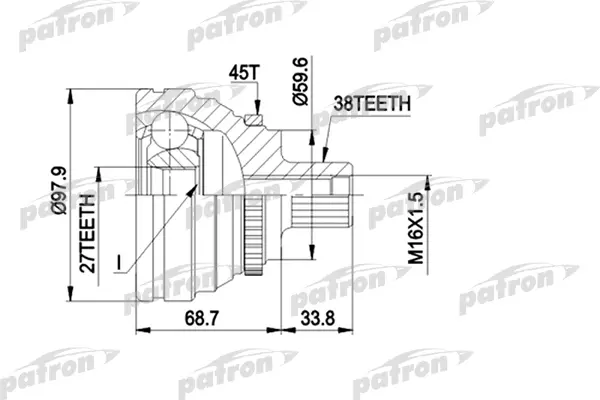 

ШРУС наружн к-кт 38x59.5x27 ABS:45T AUDI: A6 2.5-4.2 6.94- PATRON PCV1174