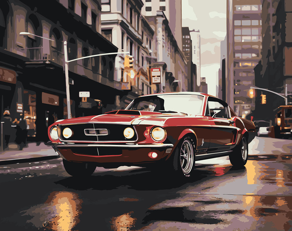 

Картина по номерам Цветное Машины Маслкар на улице в Нью Йорке