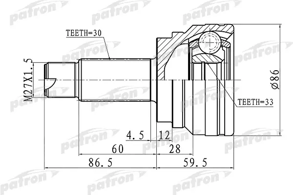 

Шрус PATRON наружный для BMW X5 e70, X6 e71,e72 3.0d-3.5d, 4.8-5.0 2007 PCV3006