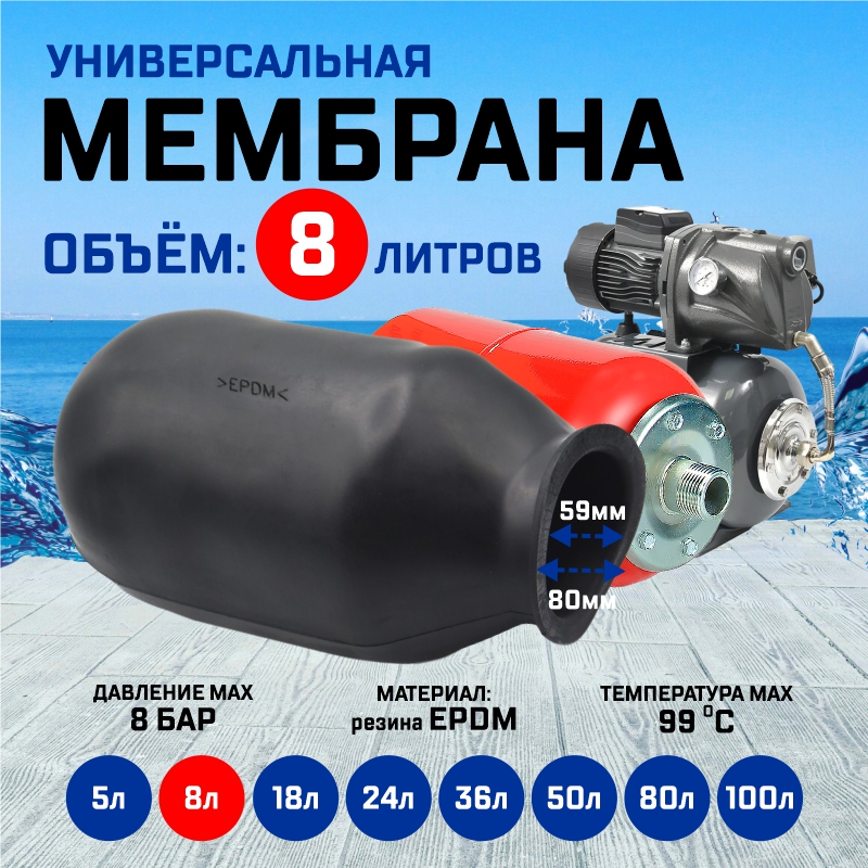 фото Мембрана для гидроаккумулятора и расширительного бака aquamotor am201020 8 л