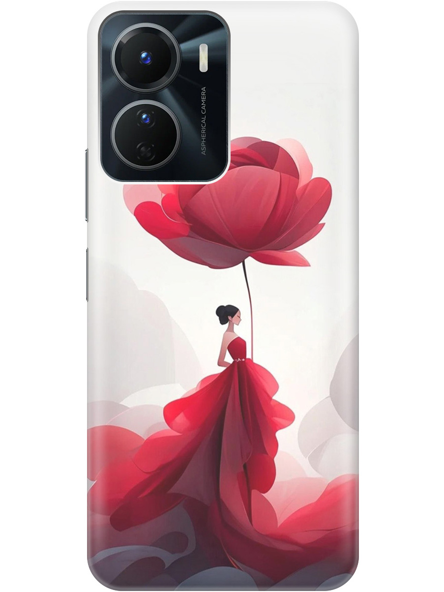 

Силиконовый чехол на Vivo Y16 с рисунком "Цветочная девушка в красном", Белый;красный, 20000232