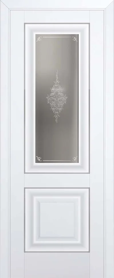 

Дверь PROFILDOORS 28U стекло кристалл графит, молдинг СЕРЕБРО аляска 80