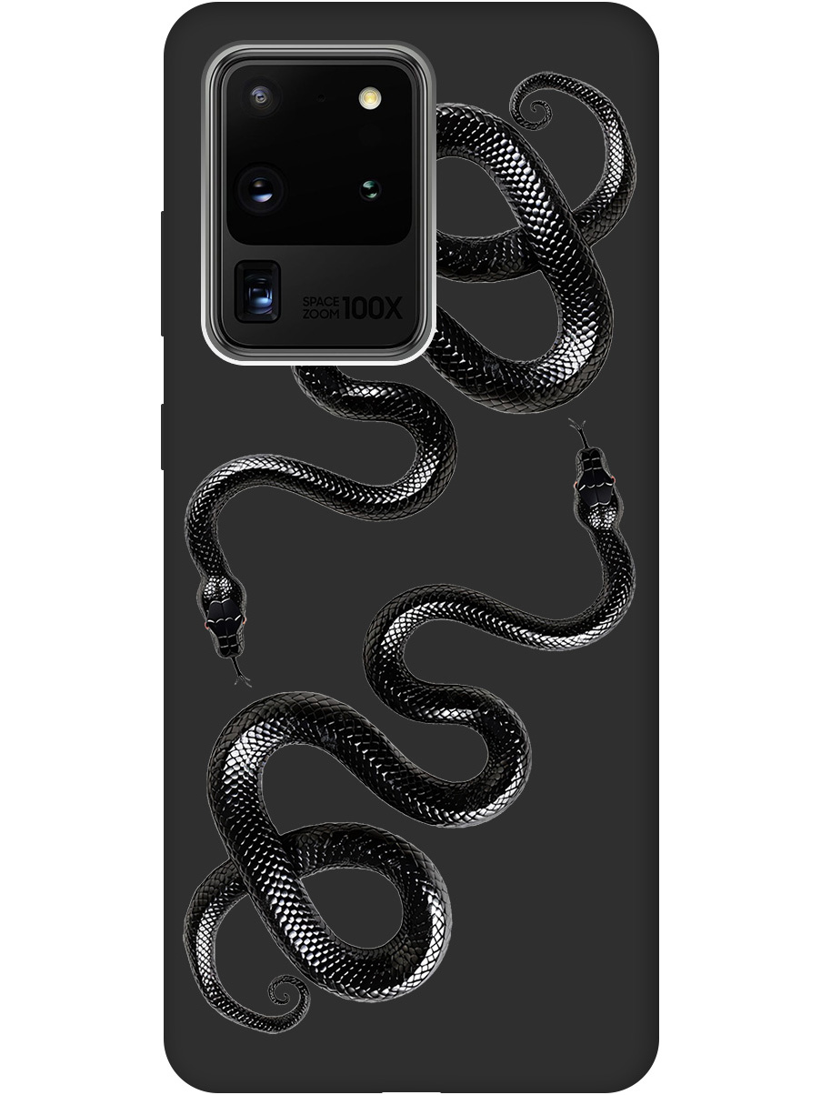 

Силиконовый чехол на Samsung Galaxy S20 Ultra с принтом "Черные мамбы" матовый черный, 722628613