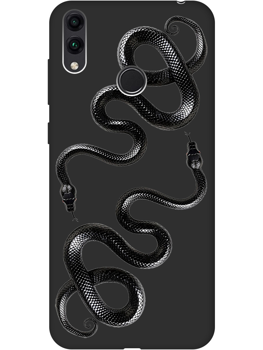 

Силиконовый чехол на Honor 8C с принтом "Черные мамбы" матовый черный, 719708813