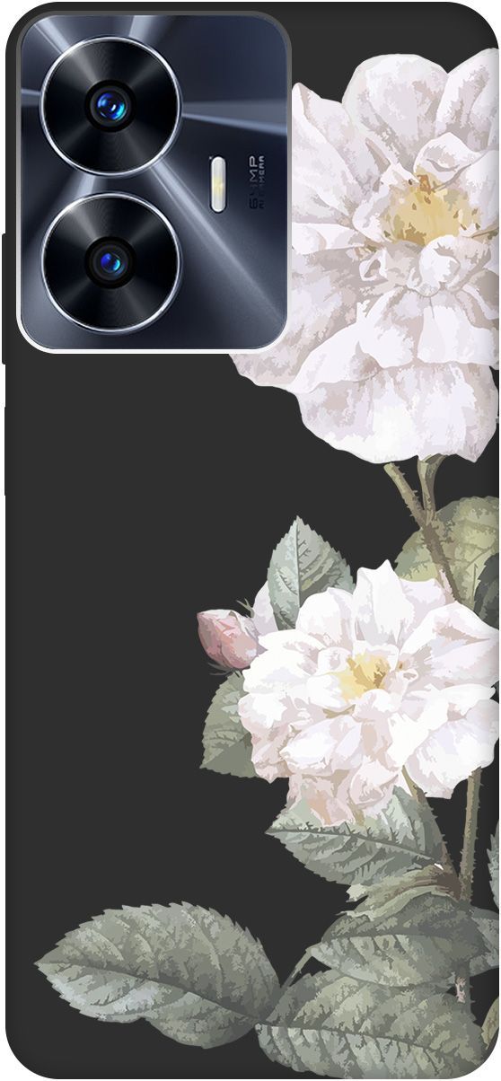 

Матовый Soft Touch Чехол на Realme C55 "White Rose" черный, Черный;желтый, 159500