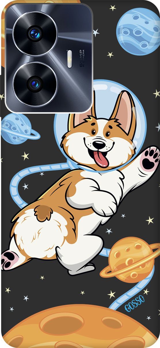

Матовый Soft Touch Чехол на Realme C55 "CosmoCorgi" черный, Черный;коричневый, 159500