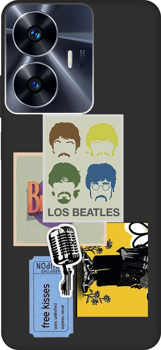 

Матовый Soft Touch Чехол на Realme C55 "Beatles Stickers" черный, Черный;белый, 159501