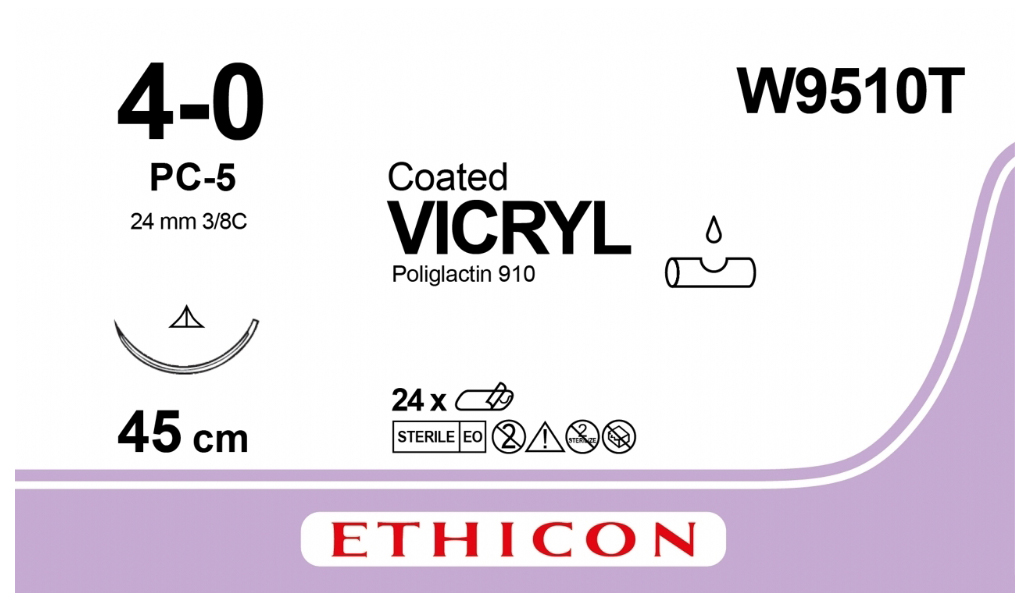 Шовный материал ВИКРИЛ 4/0 45см н/окр Прайм реж 19мм 3/8 W9510T 24 шт.