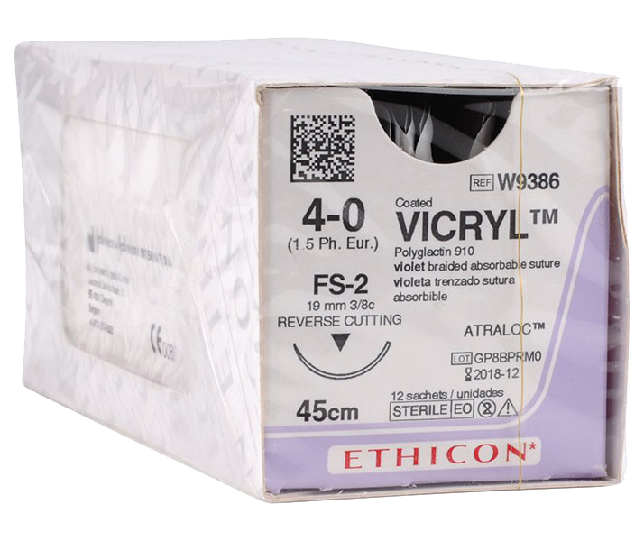 Шовный материал ВИКРИЛ 4/0, 45 см, обр.-реж. 19 мм, 3/8 W9386 12шт.