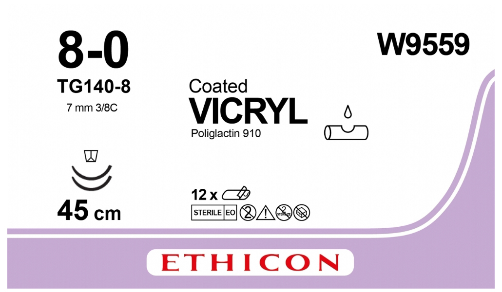 Шовный материал ВИКРИЛ 8/0 45см 6,5ммх2 3/8 W9559 12 шт.