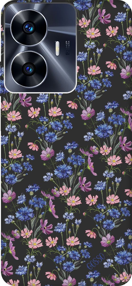 

Чехол на Realme C55 "Lovely Cornflowers" черный, Черный;голубой, 159501