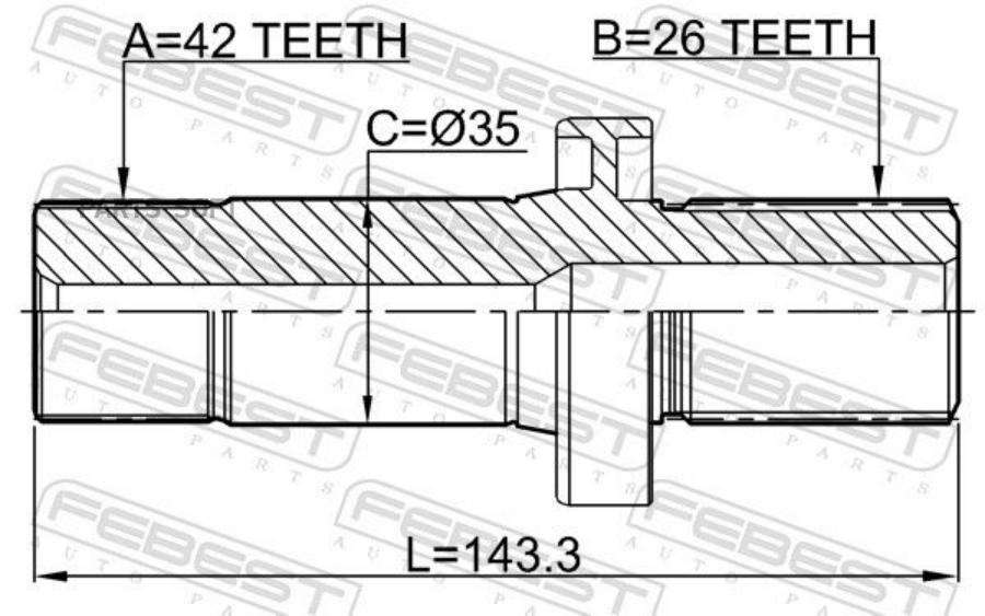 

Полуось Правая 42X143.3x26 Febest 2312-TRT5RH