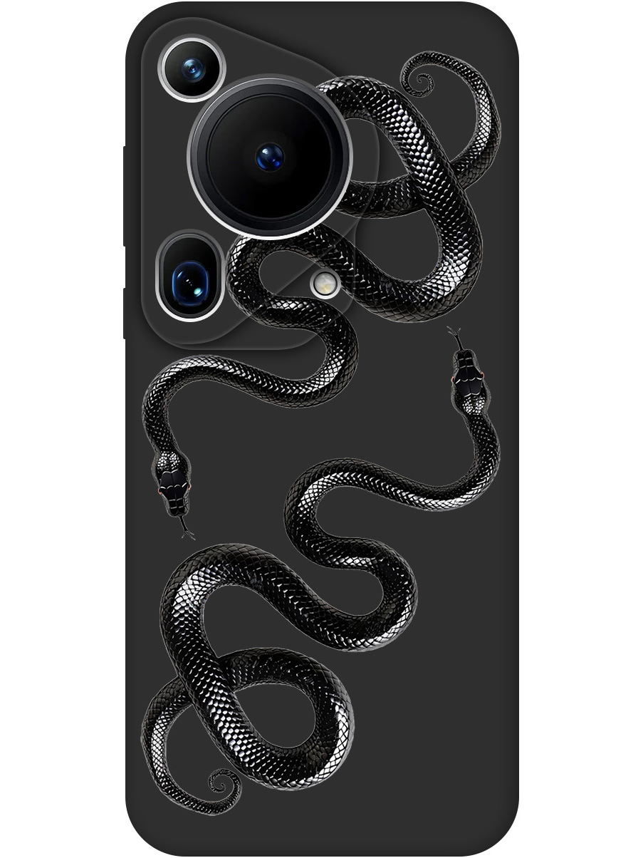 

Силиконовый чехол на Huawei Pura 70 Ultra с принтом "Черные мамбы" матовый черный, 782625813