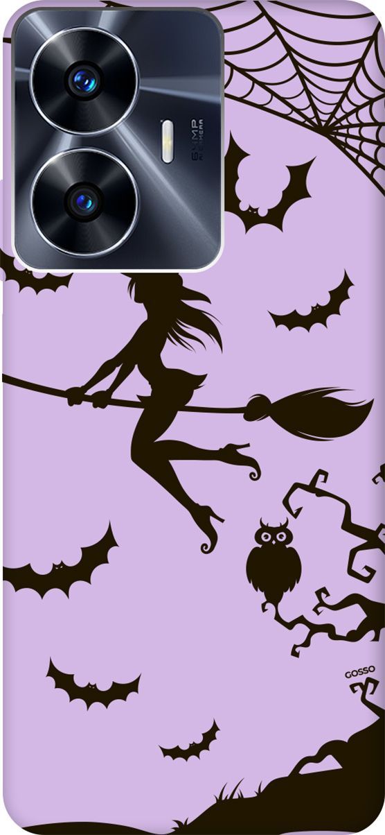 

Чехол на Realme C55 "Witch on a Broomstick" сиреневый, Фиолетовый;черный, 159510