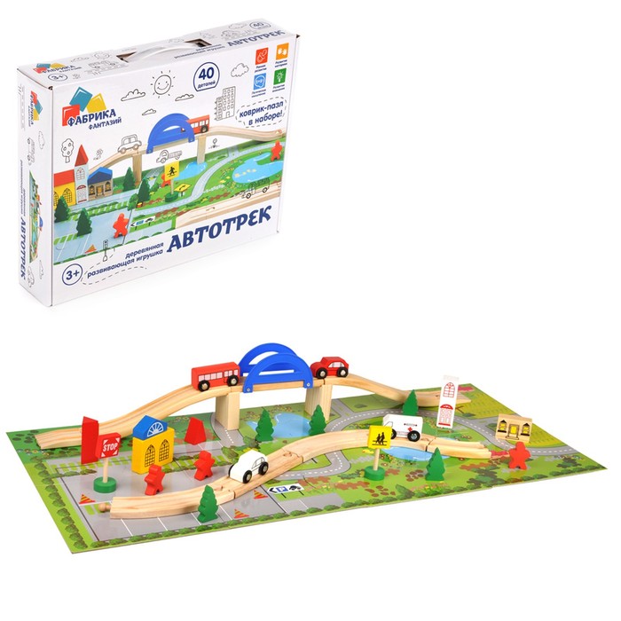 

Деревянная игрушка «Автотрек», 40 деталей, Разноцветный
