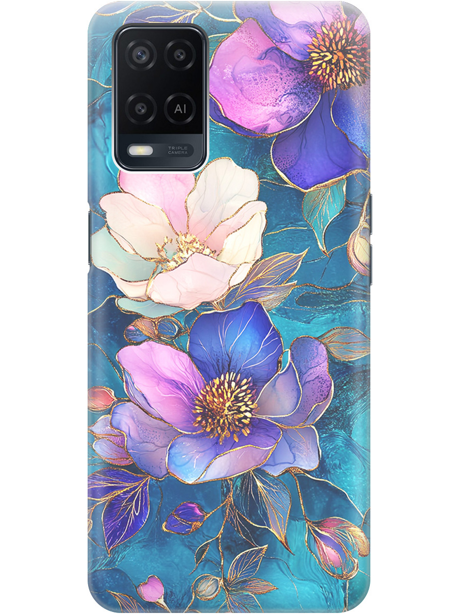 

Силиконовый чехол на Oppo A54 с принтом "Фиолетовые цветы и листья", Прозрачный;белый;синий, 726147123