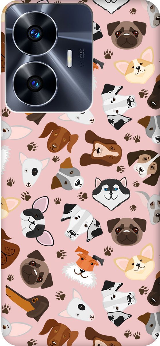 

Чехол на Realme C55 "Dogs Pattern" розовый, Розовый;коричневый, 159511