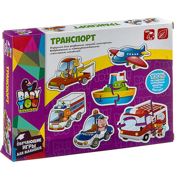 

Набор пазлов ТРАНСПОРТ, Bondibon, 6 пазлов, BOX 23х17х3 см.