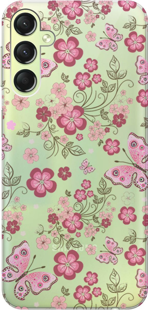 

Чехол на Samsung Galaxy A24 "Butterflies and Flowers" прозрачный, Прозрачный;розовый, 159520