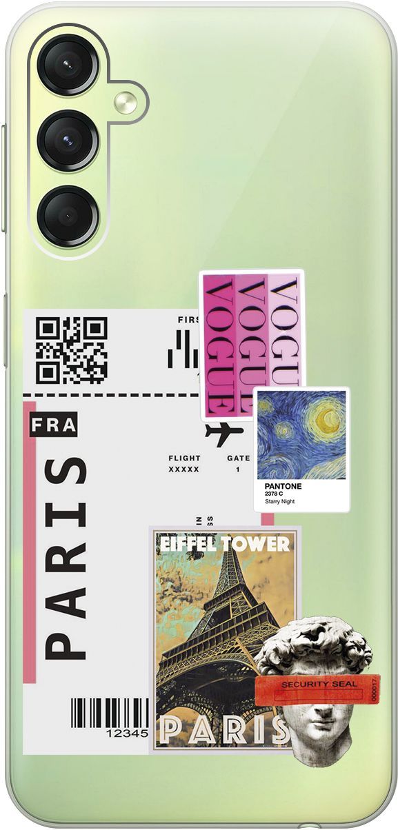 

Чехол на Samsung Galaxy A24 "Paris Stickers" прозрачный, Прозрачный;бежевый, 159521