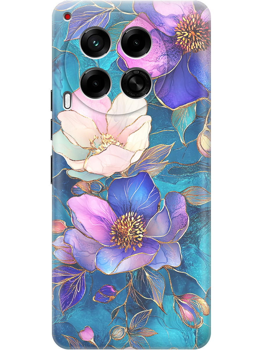 

Силиконовый чехол на Tecno Camon 30 4g / 30 5g с принтом "Фиолетовые цветы и листья", Прозрачный;белый;синий, 782632423
