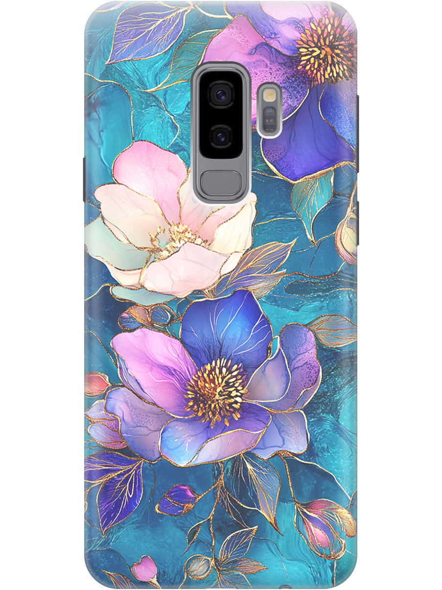 

Силиконовый чехол на Samsung Galaxy S9+ с принтом "Фиолетовые цветы и листья", Прозрачный;белый;синий, 717439323