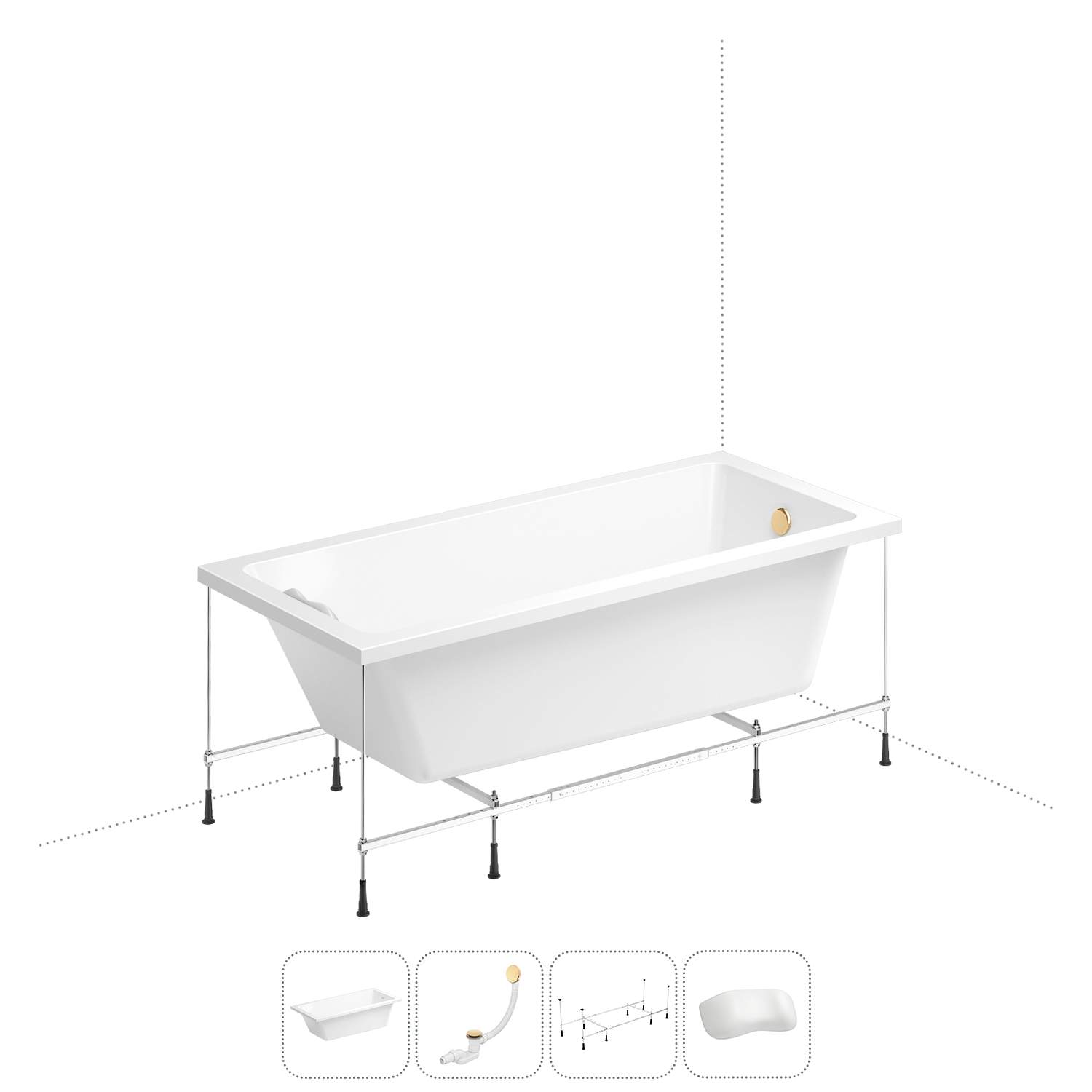 

Акриловая ванна 150х80 см Wellsee FreeDom 20212754R, в наборе 4 в 1, Белый, Ванны FreeDom_4в1_каркас