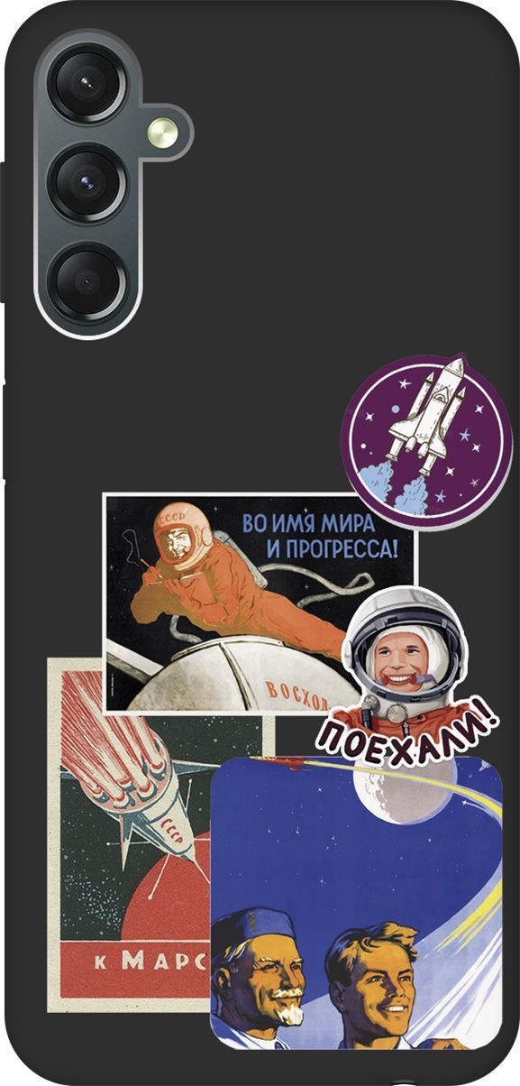 

Чехол на Samsung Galaxy A24 "Yuri Gagarin Stickers" черный, Черный;белый, 159523