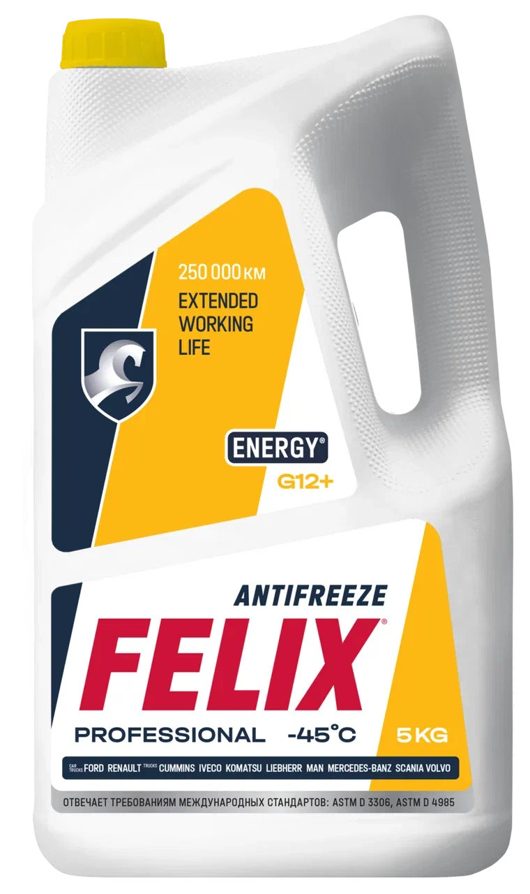 фото Антифриз felix energy, g12+, желтый готовый, 5 кг