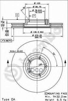 фото Диск тормозной передний 270mm вентилируемый brembo