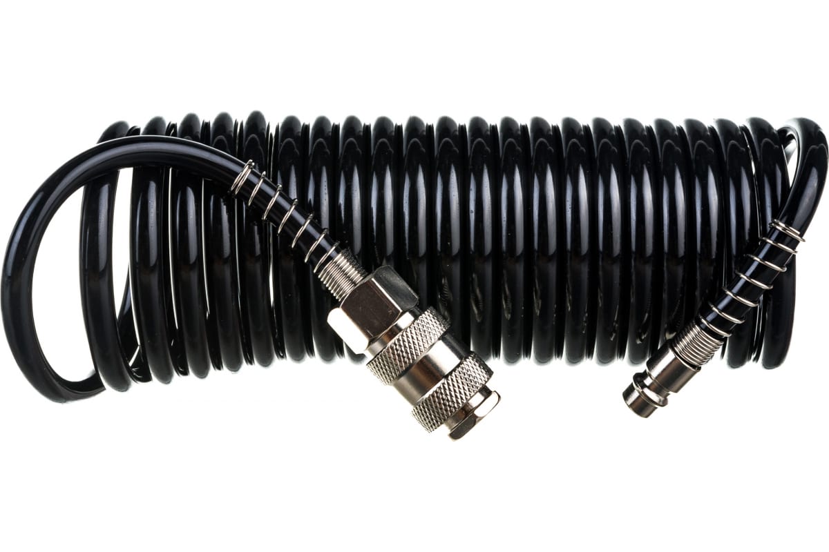 фото Шланг спиральный черный полиуретановый профи (5 м; 20 бар; 5х8 мм) pegas pneumatic 4924