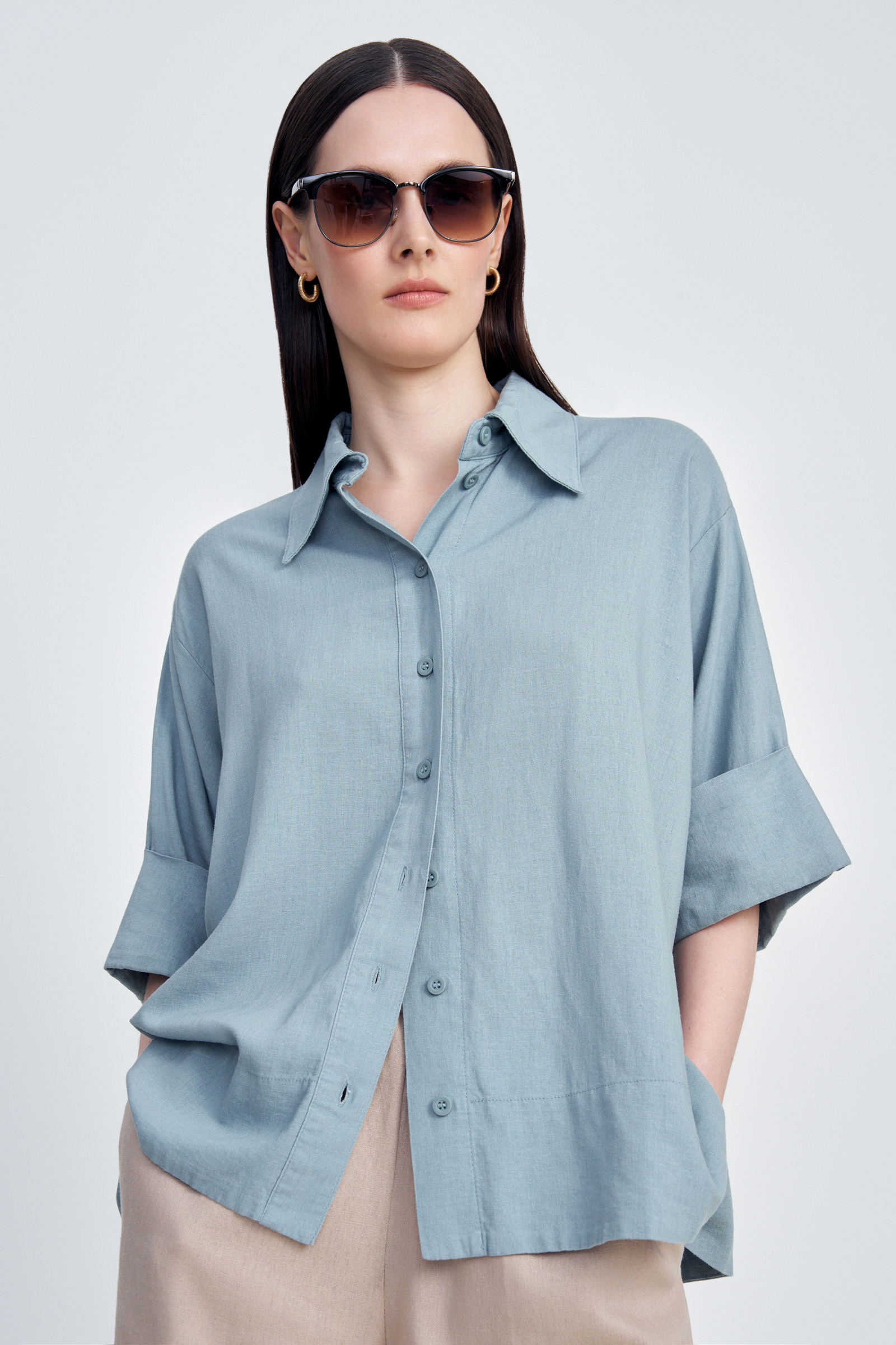Рубашка женская Finn Flare FSD11066 голубая XL