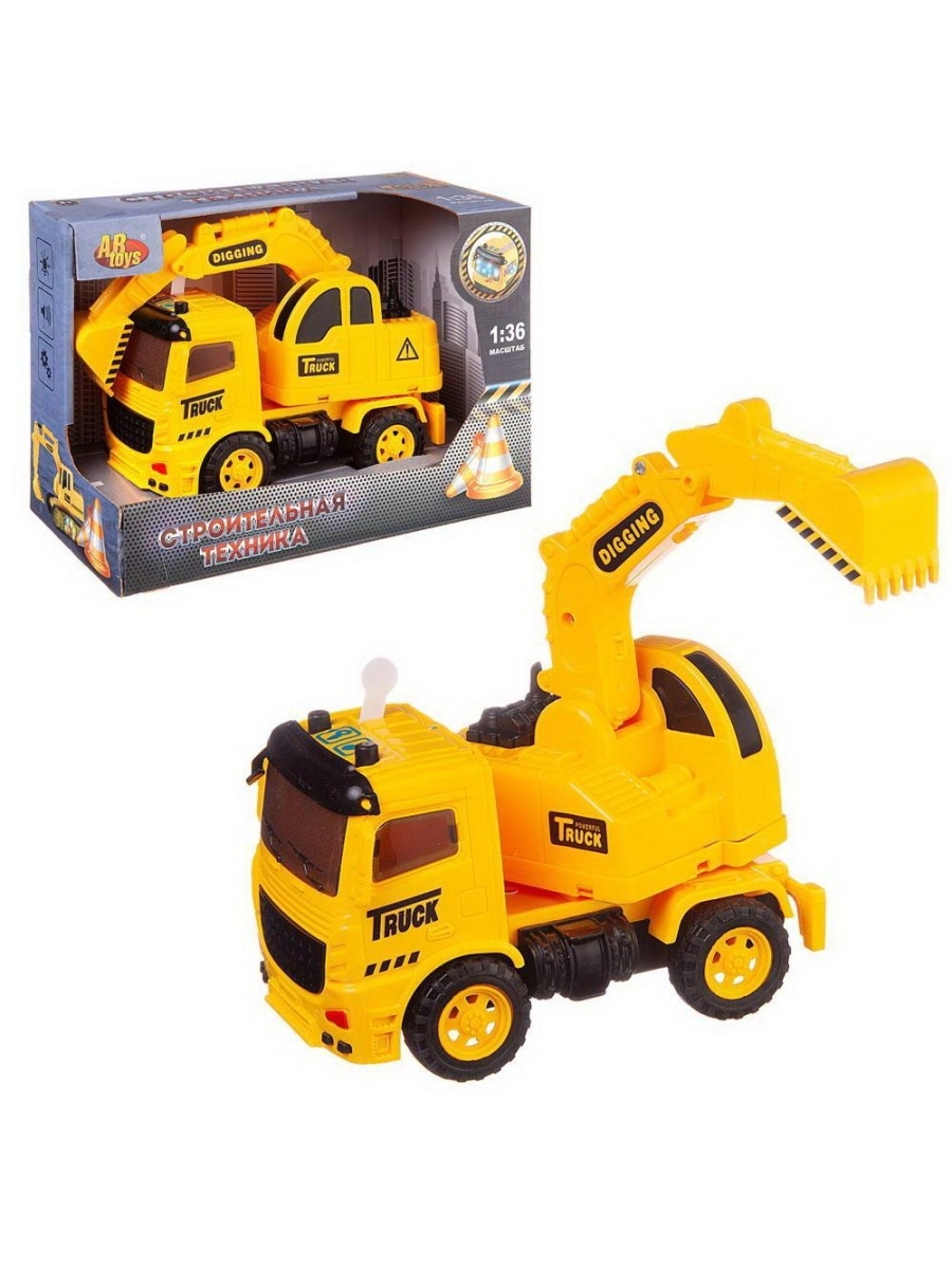 

Машинка инерционная ABtoys Экскаватор со звуковыми и световыми эффектами 1:36, 20x10x14 см