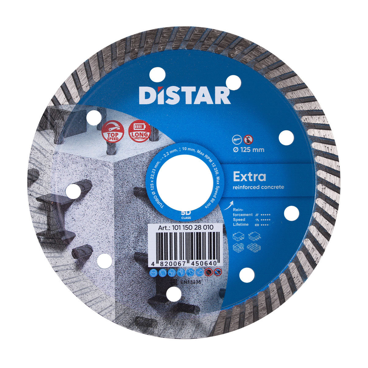 Диск алмазный отрезной по бетону для УШМ Distar 1A1R Turbo 125 мм Extra 5D алмазный диск dronco evolution turbo 125х2 2x22 23 арт 4120441