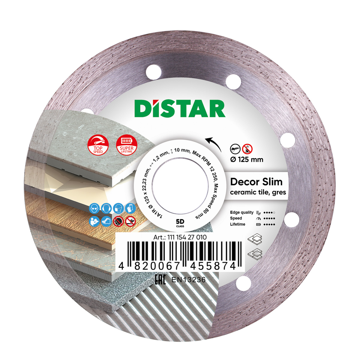 Диск алмазный отрезной по керамике и керамограниту для УШМ Distar 125 мм Decor Slim 5D сплошной алмазный диск по керамике на ушм distar