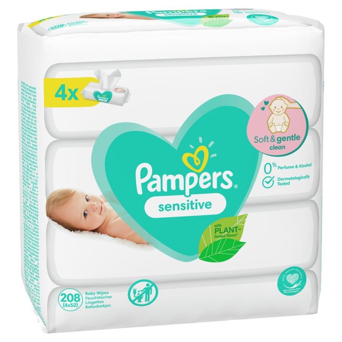 

Детские влажные салфетки Pampers Sensitive, 4 уп. по 52 шт.