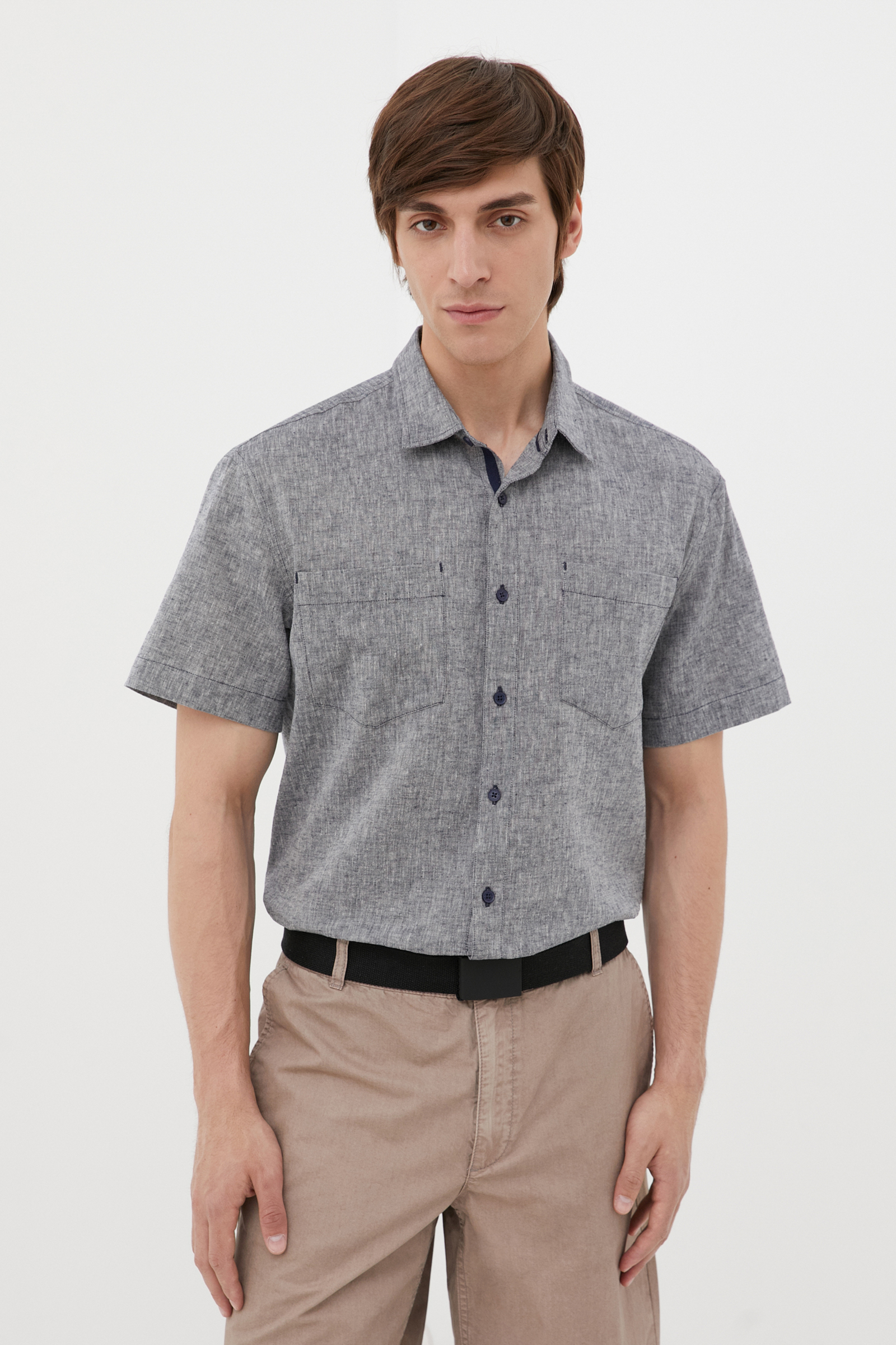 

Рубашка мужская Finn Flare BAS-20046 серая 2XL, Серый, BAS-20046