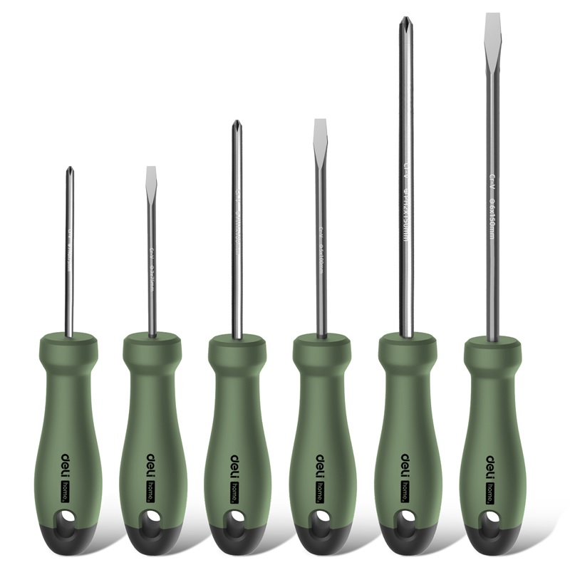 фото Набор отверток deli "home series green" ht1006l 6шт cr-v, soft touch рукоятка deli tools